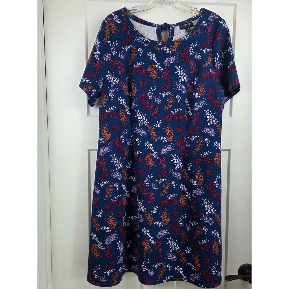 Lane Bryant Navy Blue Floral Print Short Sleeve Tie Back Shift Dress Size 14/16